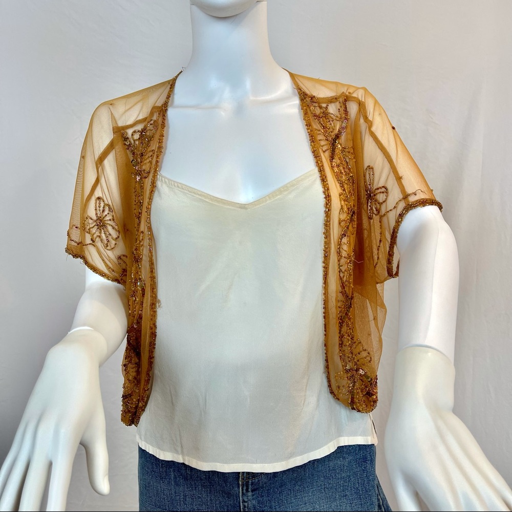 Crown of ❤️’s Gold Mesh Beaded Vintage Shrug